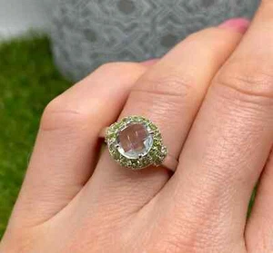 Topaz White and Peridot natural gemstones Ring, sterling silver 925, Size 7 US - Picture 1 of 5