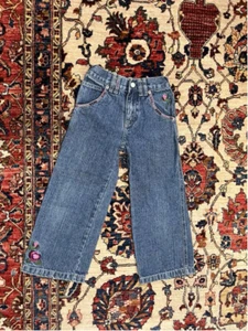 Vintage OshKosh Little Girl Floral Embroidered Wide Leg Stretch Jeans Size 5 - Picture 1 of 8