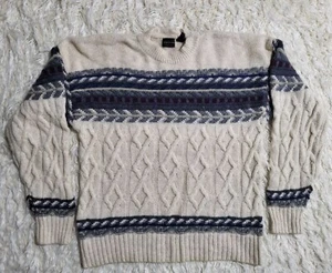 Vintage Structure 100% Wool Sweater Mens Medium White / Cream, Made In Hong Kong - Picture 1 of 10