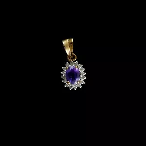 9ct Yellow Gold Amethyst (5x4mm) & Diamond Pendant (0.10ct) - Picture 1 of 3