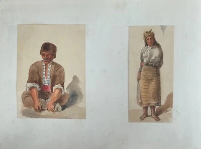 RARE DESSIN AQUARELLE PERSONNAGES TURQUE 1853 CARNET DE VOYAGE - Photo 1/3