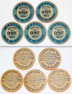 5) 1935 Missouri Retailers Sales Tax Receipt Token 1 Mill Cardboard Token - Picture 1 of 4