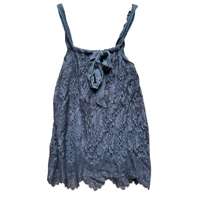 Twenty One Dark Gray Silk Blend Slip Lace Bow Mini Dress Size Medium - Image 1 of 4