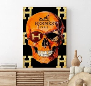XXL LEINWAND BILD BIS 115x90x5 POP-ART TOTENKOPF ORANGE SCHWARZ GRAFFITI KUNST - Bild 1 von 6
