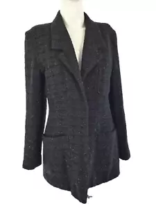 Vintage Kookai Tweed Blazer Black Suit Jacket Coat Y2K Retro Size FR 40 UK 10 - Picture 1 of 16