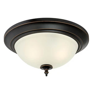 Harwell Indoor Flush Mount Ceiling Light Amber Bronze Finish Frosted Glass - Picture 1 of 2