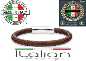 Italian Braided Leather Bracelet Men Brown Stainless Steel Clasp 6mm 8.0 inch - Picture 1 of 9