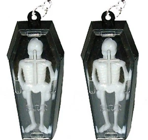 Retro Vintage SKELETON in COFFIN EARRINGS Gothic Vampire Charms Costume Jewelry - Picture 1 of 8