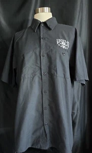 Lucky 13 Black Men Short Sleeve Button-up Embroider Skull Pocket Red Kap Size L - Picture 1 of 7