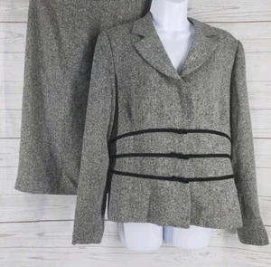 Studio I 12 Skirt Suit Set Gray Tweed Velvet Bow Career Work Jacket 2 PC - Picture 1 of 12