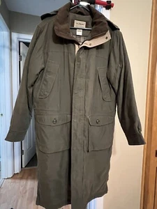 Vintage L.L. Bean Heavy Hooded Trench Coat Knee Length Down Winter Jacket Medium - Picture 1 of 10