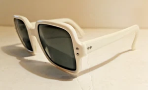 Vintage 1960's Rene France Square White Sunglasses Glass Lenses - Picture 1 of 10