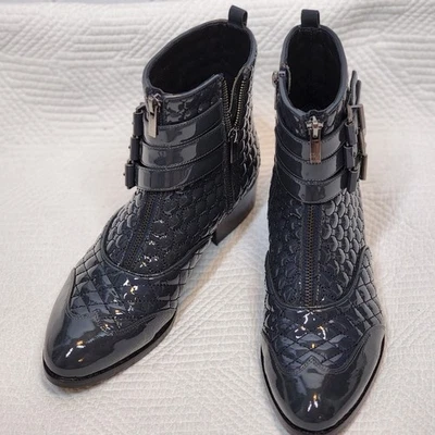 Pelle Moda Talla 6 Botas Acolchadas Cuero Gris Punta Almendra Brillantes Foto 1 de 4