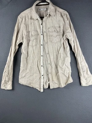Camisa BKE Manga Larga Abotonada Para Hombre Mediana Beige Perla Broches de presión Ajuste Atlético Foto 1 de 4
