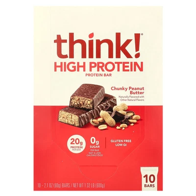 High Protein Bars, Chunky Peanut Butter, 10 Bars, 2.1 oz (60 g) Each - Image 1 of 4