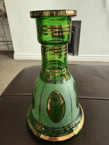 19th Century Bohemian Green Gold Qujar Hookar Vase 24 Cm - Picture 1 of 5