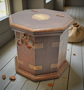 Vintage Wooden Octagonal Tall Storage Box Original Old Hand Crafted - Picture 1 of 7