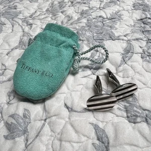 Tiffany & Co Vintage 1995 Sterlingsilber oval gestreift Manschettenknöpfe mit Etui - Bild 1 von 6