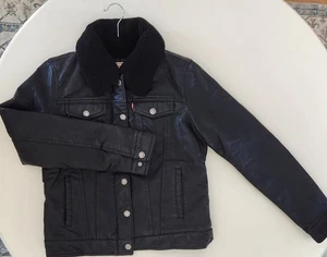 Women's Levi’s Black Faux Leather Sherpa Lined Motorcycle Jacket Size S/M - Picture 1 of 24
