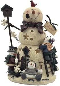 Beleuchteter Weihnachtsschneemann mit kleineren Schneemännern, Vogelhaus, Kardinal 8" Vintage funktioniert - Bild 1 von 13