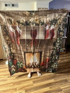 Weihnachten Kaminszene Duschvorhang 150x180 cm Urlaub Mantel Design Neu OVP - Bild 1 von 4