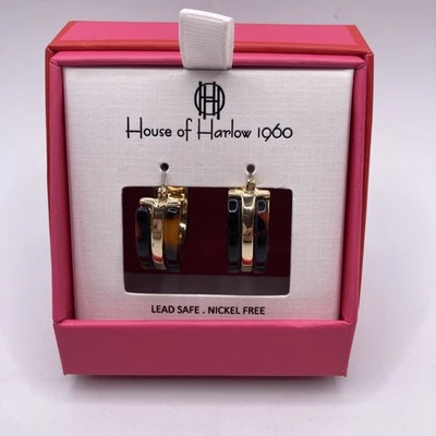 House of Harlow 1960 Beautiful Gold Tone Tortoise Hoop Earrings - Image 1 of 4