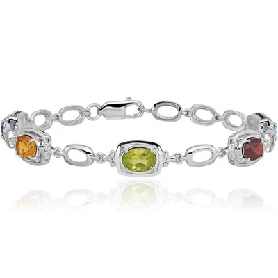 925 Sterling Silver Multi-color Rainbow Link Chain Bracelet - Image 1 of 4