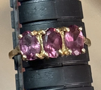 Anillo banda granate rodolita oro amarillo 10K ovalado 6 2g Foto 1 de 4