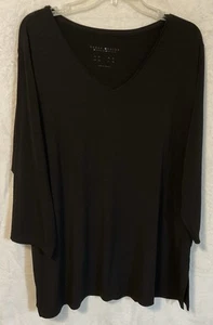 Top túnica de punto líquido Susan Graver Modern Essentials talla 2X abertura lateral negra - Imagen 1 de 8