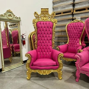 Pink Throne Chair 77"H Pink Leather Chair *Only 1 available* French Style - Picture 1 of 9