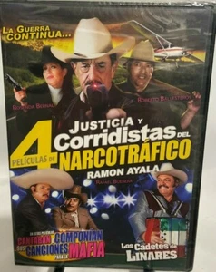 Justicia Y Corridistas Del Narcotrafico 4 Peliculas DVD, Ramon Ayala - Picture 1 of 2