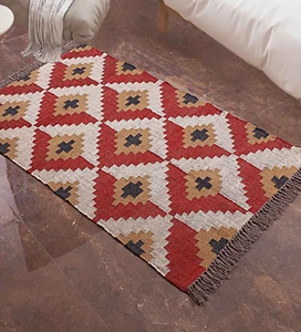 Rugs Wool Jute Kilim Accent Vintage Nordic Dhurrie Runner Oriental Bohemian Rug - Picture 1 of 7