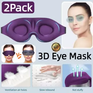 2PCS 3D Travel Eye Mask Sleeping Soft Padded Shade Cover Rest Relax Blindfold - Picture 1 of 9