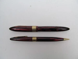Vintage Sheaffer Fountain Pen Pencil Set Red Striated Body Lever Fill - Picture 1 of 10