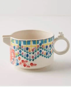 New Anthropologie Stoneware Colorful Floral Print White Mason Creamer 11oz 4" D - Picture 1 of 3