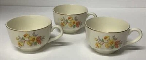 Homer Laughlin SUSAN 3 Coffee Cups Yellow Orange flower 1947 Gold Rim - Picture 1 of 9