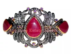 6.51ct Rose Cut Diamond 925 Sterling Silver Ruby Amethyst Wedding Bracelet - Picture 1 of 10
