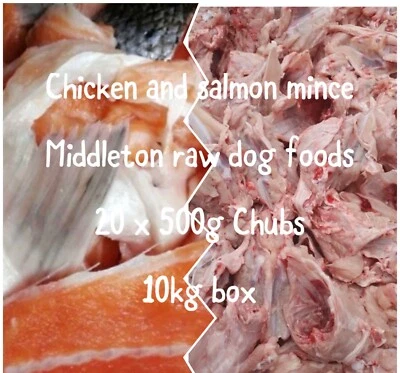MIDDLETON RAW DOG FOOD Frozen Dog Food Chicken & Salmon Mince 20 x 500g chubs 10kg box Delivered.