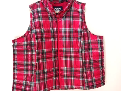 Lands End Sz 3X 24-26W Red Green Plaid Goose Down Puffer Quilted Vest Zip Front - Image 1 of 4