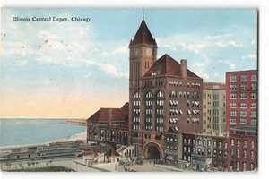1915 Illinois Central Depot, Chicago Vintage Postkarte CG3. - Bild 1 von 2