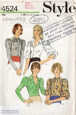 1973 Vintage Sewing Pattern B32 1/2" Blouse (2391) By Style 4524 - Image 1 of 4