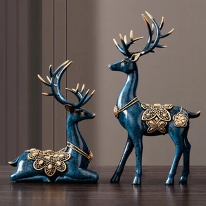 2Pcs Statue Deer Sculptures Figurine Reindeer Office Home Tabletop Art Decor - Picture 1 of 12