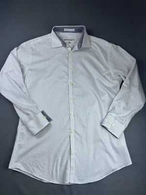 Camisa de vestir JHANEBARNES para hombre blanca a rayas calce ajustado sin botones de hierro L/S 15,5 32/3 Foto 1 de 4