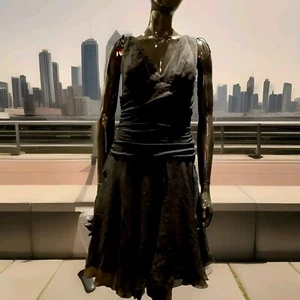 EXPRESS Black Dress 8 Silk FIT & FLARE SHEER ELEGANT EVENING PARTY $98 Deadstock - Picture 1 of 11