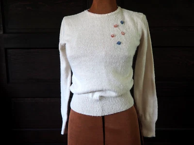 Suéter De Colección Años 70 Western Connection Marfil Acrílico Tejido Floral Preppy Elastizado Talla S Foto 1 de 4