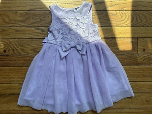 Pink Violet Girls 4T Formal Dress Lavender Bow Tulle Knee Length Button Closure - Picture 1 of 9