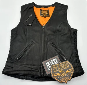 Milwaukee Leather MLL4571 Ladies 'Crinkled' Zipper Front Black Leather Vest - Bild 1 von 7