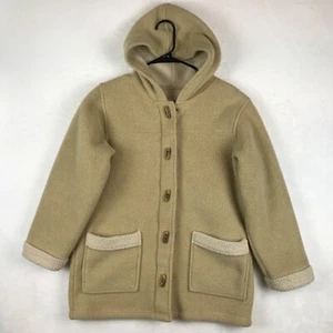 L.L. Bean Jacket Girls Youth Sz Large 14/16 Beige Sherpa Fleece Hooded Full Zip - Picture 1 of 13