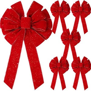 6 Pcs Extra Large Red Christmas Wreath Bows Outdoor Decorations 26 x 12 Inche... - Picture 1 of 7