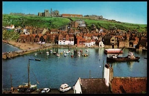 Whitby Harbour & Abbey Ruins North Yorkshire Postcard - Picture 1 of 2